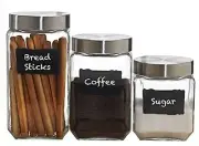 Palais Glassware Canister with Chalkboard and Chalk, Air Tight Lids, Set of 3
