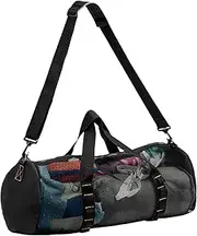Mesh Duffel Bag Folding Mesh Duffel Bag, Large Mesh Bag for Diving, Swimming, Tubular, Football, Basketball, Volleyball, Beach Storage, Heavy Duty Net Ball Holdall, Fitness Bag with Strap, black,