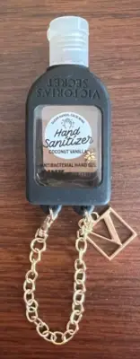 Victorias Secret hand sanitizer gel & holder black silicone gold chain logo NWOT