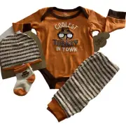Baby Essentials Boys Fall Thanksgiving Outfit Coolest Turkey in Town 3M New