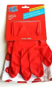 BRILLO BASICS Reusable Multi Purpose Textured Grip Latex GLOVES, RED & WHITE