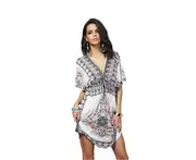 Women'S Deep V-Neck Bohemian Floral Print Beach Dress - White