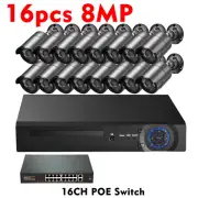 32CH 8MP 4K Bullet IP POE Security Protection Cameras System Outdoor Smart Home