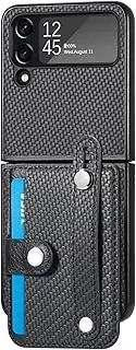 Asuwish Phone Case for Samsung Galaxy Z Flip 3 5G 2021 and Cell Accessories with Wrist Strap Credit Card Holder Slot Stand Kickstand Protective Rugged ZFlip3 Z3 Flip3 3Z Flip3case Women Men Black