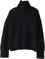 [HEYDHSDC] Women's Fall Winter Cashmere Thick Jumper Office Lady Turtleneck Solid Loose Knit Pullover