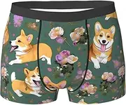 [HVTTIOR] Corgi Floral Flowers Print Various Men Briefs Breathable Stretch Underwear Lightweight for All Day Comfort