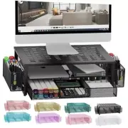 Desk Computer Monitor Stand Riser with Drawer and 2 Pen Holder, Desk Black