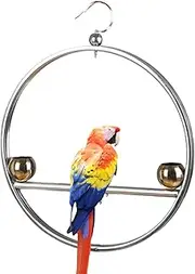 Bird Play Stand - Stainless Steel Round Bird Swing Stand,Pet Accessories Rust-Proof Bird Stand with Hook for, Window, Balcony