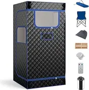 Costway Portable Steam Sauna for Home, Full Body Sauna Box with 3L Steam Generator, Remote Control, Wood Foot Massager & Foldable Chair, Lightweight Single Person Sauna Tent (Black)