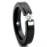 TITANIUM Black Plated TENSION Solitaire RING with 4mm Square CZ, size 7