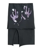 layered hand-print cotton skirt FR36 Black