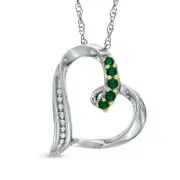 Lab-Created Emerald and Diamond Accent Looping Heart Pendant in Sterling Silver
