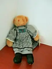 1983 GUND~PLAYTHINGS PAST~17" Plush TEDDY BEAR in GRAY FLORAL DRESS~NWT