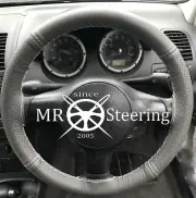 FOR VW FOX 2004-2011 GREY TWO TONE LEATHER STEERING WHEEL COVER WHITE STITCHING