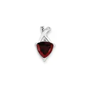 14k White Gold Garnet and White Topaz Trillion Pendant