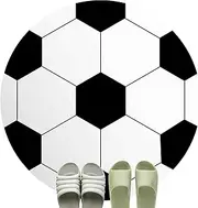 Round Play Mat for Kids,Round Rug for Nursery - Non-Slip Play Mat for Classroom Floor with Football Design - Machine Washable Circular Rug for Dining Room