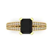 2.45Ct Emerald Cut Natural Onyx Gold Solitaire with Accents Engagement Ring