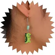 [Xduargs] Boho Green Dinosaur Dangle Earrings Green Resin Heart Drop Earrings Vintage Cartoon Dinosaur Earrings Cute Dinosaur Hook Jewellery for Women, Zinc