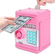 Pink Piggy Bank Cash Coin Can ATM Bank Electronic Coin Bank Real Money Saving Box for Teen Girl Toys Age 4 8 10 12 with Password Code Lock ATM Machine for Kids Gift