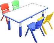 Aplusbuy Kids Drawing Table Set & 4 Mixed Chairs - Blue, Modern, Adjustable Height (46-66cm), 120x60cm Whiteboard Top