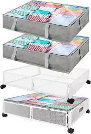 2 Pack Rolling Under Bed Storage Containers, Foldable