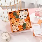 Rose Bath Soap - Rose Flower Floral Scented Rose Soap Petals in Flower Box, transparent window soap flower for Women Plant Essential Oil Flower Soap Set for Birthday Valentine’s Christmas （Orange）