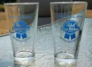 Set of 2 Pabst Blue Ribbon PBR Pub Bar Pounder Beer Glasses
