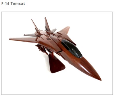 Grumman F-14 Tomcat Fighter Aircraft Handcrafted Solid Natural Mahogany Model