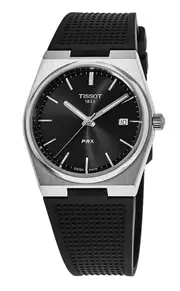 Tissot PRX T-Classic Swiss Made Rubber Strap Black Dial Quartz 100M Mens Watch