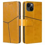 For iPhone 15 Plus Geometric Splicing Wallet Stand Cover Shockproof Leather Phone Case