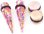 [BodyJewelryOnline] Ear Plugs with Tapers Stretching Kit Colorful Flower Design with O Rings.