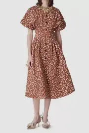 $1790 Carolina Herrera Women's Brown Animal Print Button-Front Dress Size 6