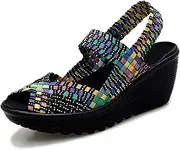 [Touchmosees] Women's Platform Wedge Sandals Woven Pumps Mary Jane Shoes Comfortable Walking Shoes