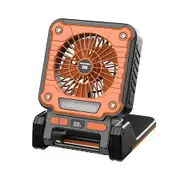 Solar Camping Fan with LED Lantern Emergency Power Bank,3 Wind Speeds 5 Light Modes,180 Degree Adjustable For Camping,Emergencies,Outdoor Color Orange