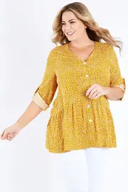 V Neck Button Through Blouse--THRE-38074