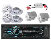 6 5.25" White Marine Speakers,Amplifier,Boss USB Bluetooth Mp3 AUX iPod Receiver
