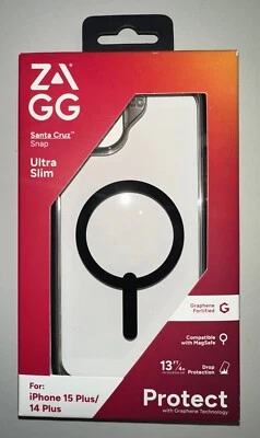 !!- Zagg iPhone 15 Plus/14 Plus Santa Cruz Snap Black & Clear Ultra Slim Case-!!