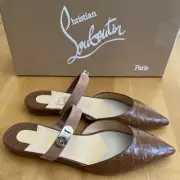Christian Louboutin Choc Lock Flat Brown Croc Pointed Toe Ballerina 36.5