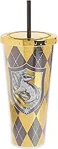 Spoontiques - Harry Potter Tumbler - Hufflepuff Foil Cup with Straw - 20 oz - Acrylic - Yellow
