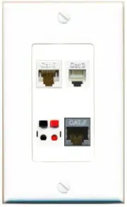 [4 Ports] CAT6 CAT7 PHONE SPEAKER Wall Plate DecorZ White