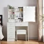 White Dressing Table Set Makeup Vanity Desk With Stool & LED Lights & Mirror