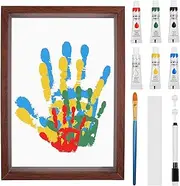 ZLHETWT DIY Family Handprint Kit, Baby Handprint Keepsake Frame, Family Handprint Kit Baby Handprint and Footprint Keepsake Frame Set Craft Wooden Frame with Acrylic Paint for Present