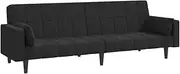 vidaXL Velvet 2-Seater Sofa Bed - Convertible Settee/Loveseat with Wooden Frame and Plush Pillows, Ideal for Living Room/Dorm/Office, Black
