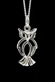 Solid Sterling Silver Owl Pendant & 18" Silver Curb Chain Necklace Ladies