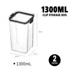 2x Clip Storage Box 1300ML Airtight Food Container Kitchen Cereal Organiser Jar