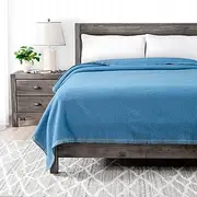 Poyet Motte Rivoli Solid 400GSM 100% Virgin Wool Blanket, Medium/Heavy Weight, Machine Washable (Blue Solid, Twin Size)