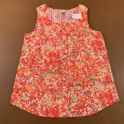 Christopher & Banks Womens Small Coral Floral Sleeveless Button Front Top NWT