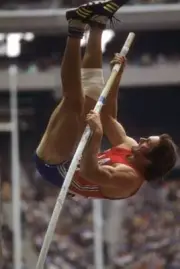 Olympics Closeup of USA Bruce Jenner in action during Pole Vault o- Old Photo