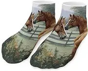 [QMNVBDS] Animals Embroidery Horses Socks Ankle Length Socks Casual Short Socks for Women Men Low Cut Sports Socks Running Socks No Show Socks Ankle Socks Athletic Socks Workout Socks, Style, One Size