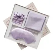 Purple Luxury Faux Silk Sleep Gift Set - 4-Piece Eye Mask, Pillowcase & Scrunchi